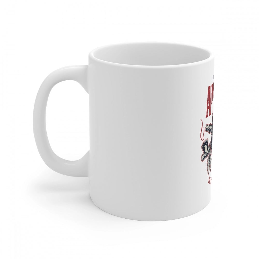 Ceramic coffee mug with white background, gorilla design print