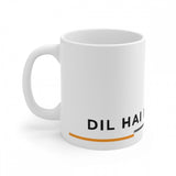 White ceramic coffee mug with Hindi script print