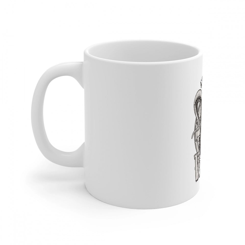 White ceramic coffee mug with gorilla design print