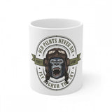 White ceramic mug with a gorilla design and printed message
