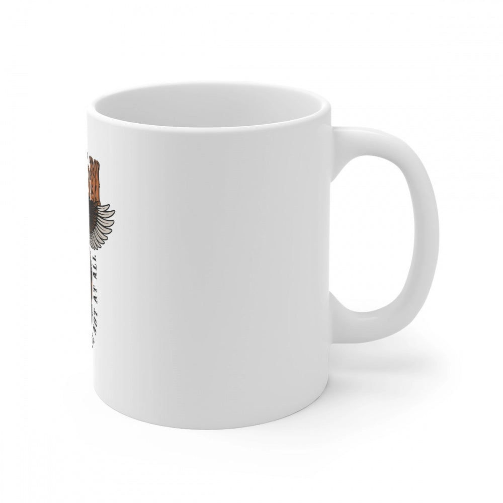 White ceramic coffee mug with gorilla print