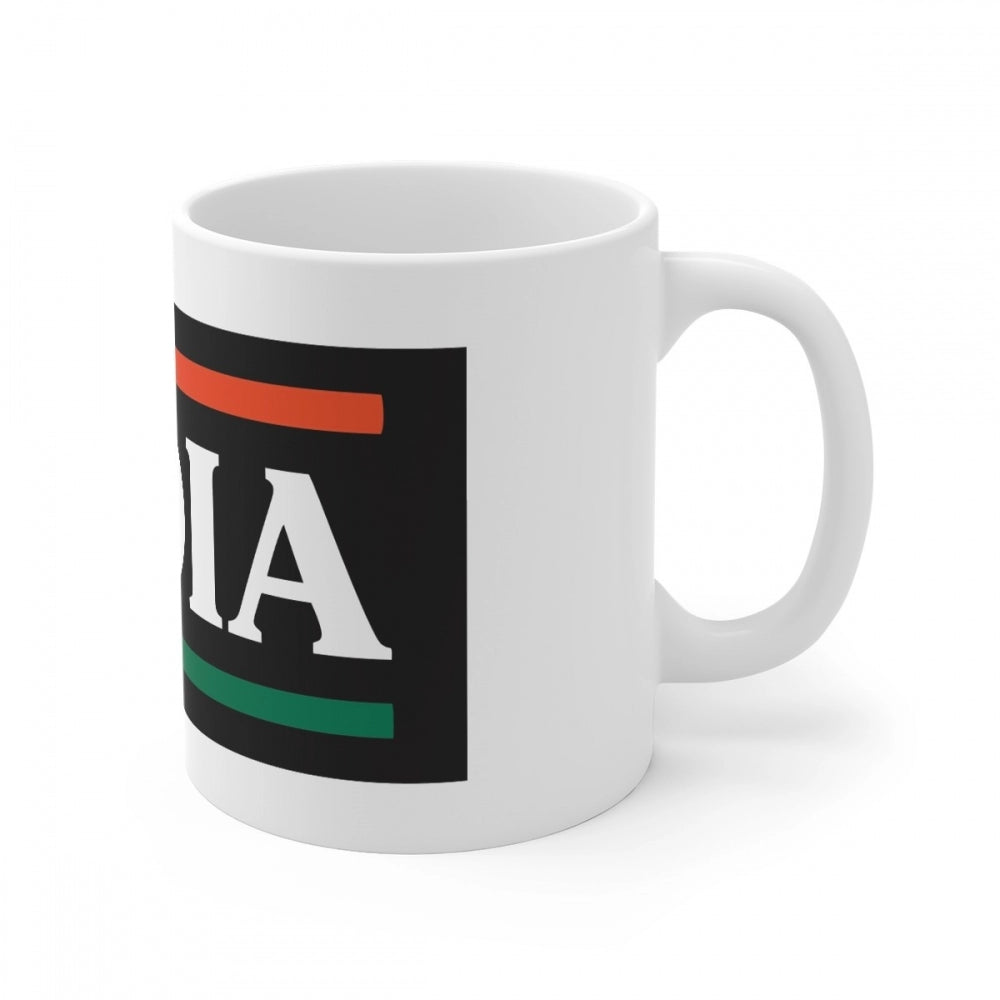 White coffee mug with 'India' print, 330ml capacity