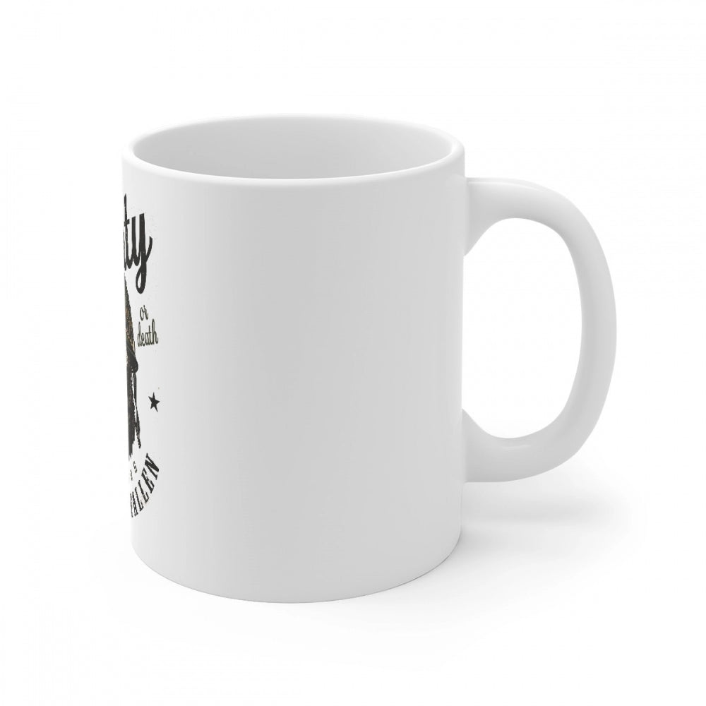 White ceramic coffee mug with gorilla design print