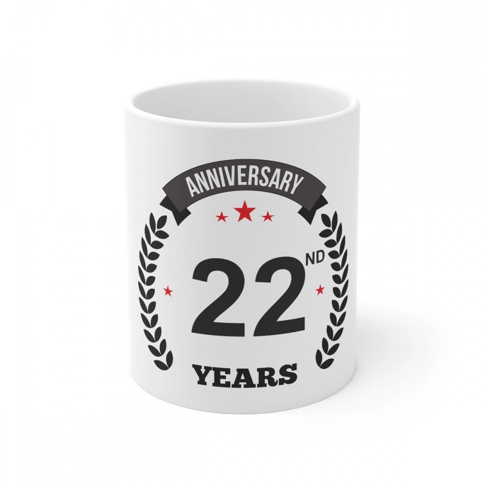 White ceramic mug celebrating 22 years with anniversary print