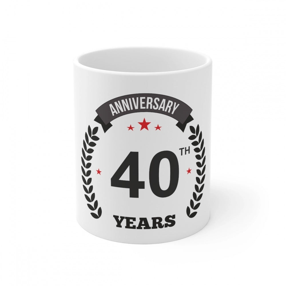 White ceramic coffee mug with 40th anniversary print