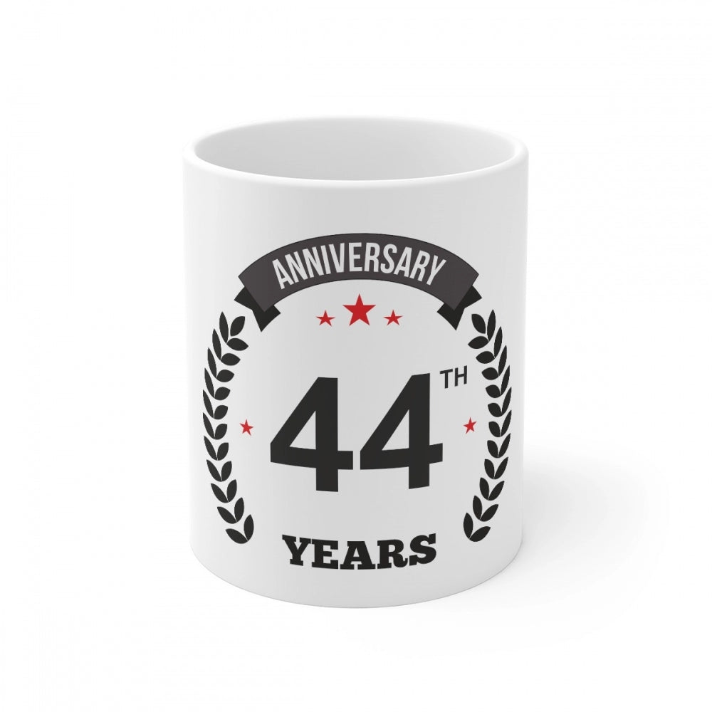 White ceramic mug with 44th anniversary print and 330ml capacity