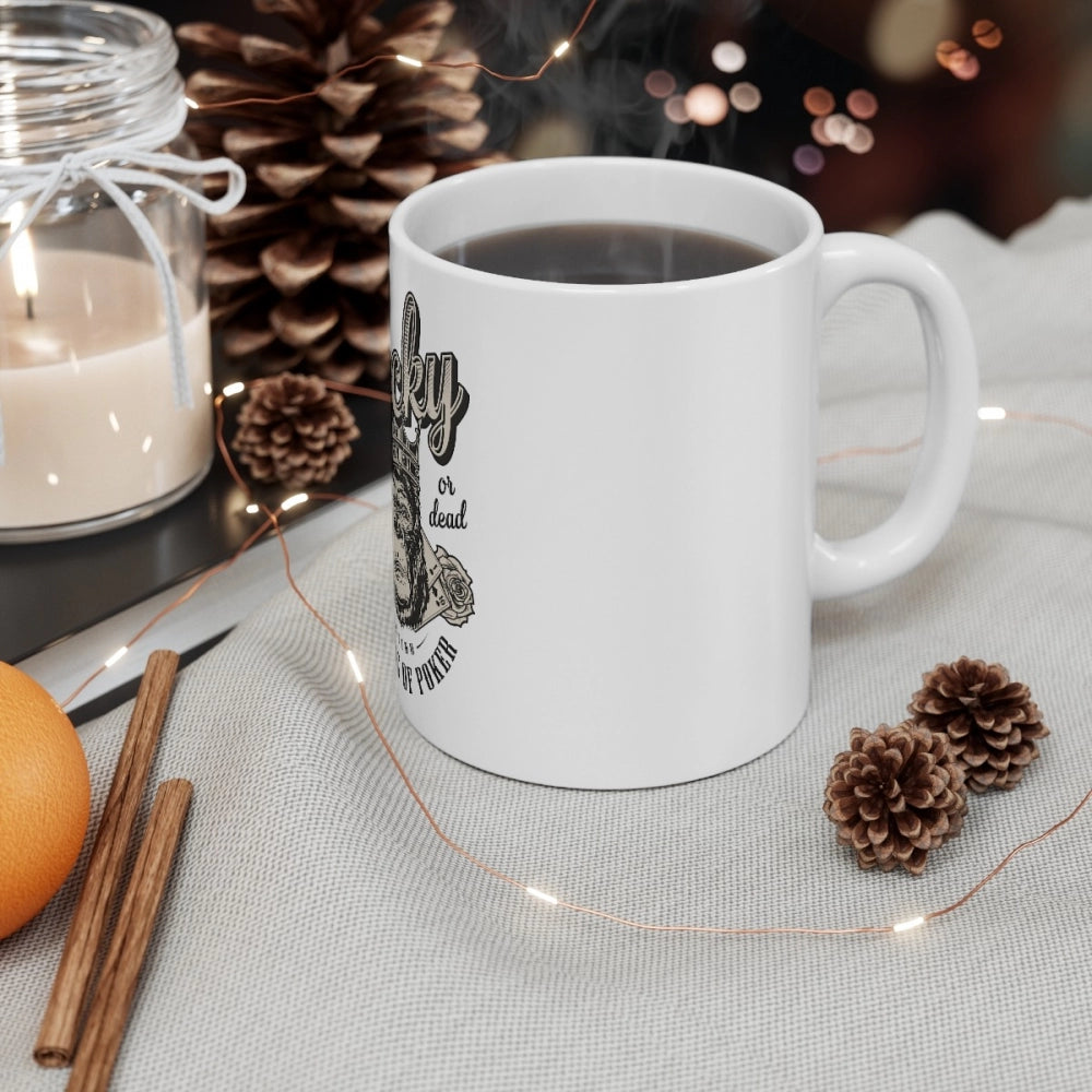 White ceramic mug with gorilla design, holds 330ml of coffee