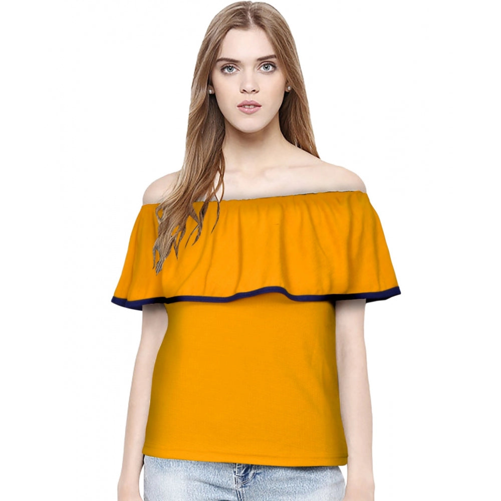 Orange off-the-shoulder sleeveless top with high neck