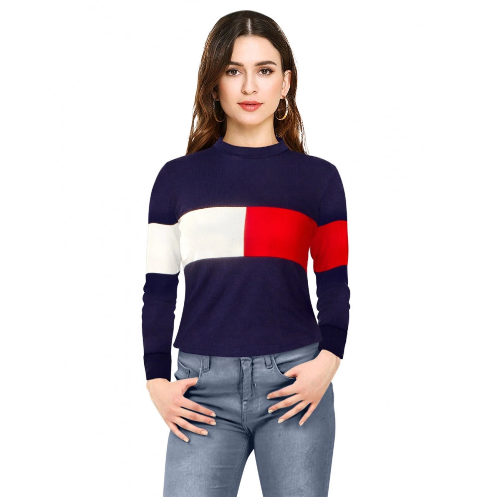 Women's crop top, red and navy blue striped pattern, cropped style, sleeveless