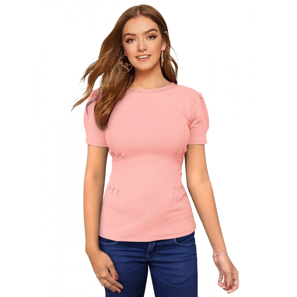 Peach hosiery T-shirt (half sleeve, round neck) - women's western wear hosiery t-shirts