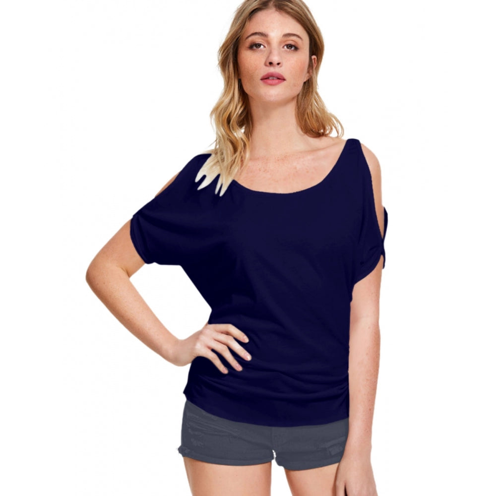 Dark blue cropped tank top, V-neck, short sleeves