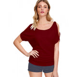 Maroon western style women's hosiery t shirt with short sleeves