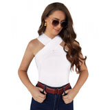 White cotton V-neck T-shirt with denim shorts and sunglasses