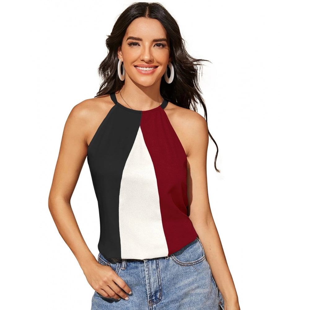 Women's western wear tank top, maroon and black striped fabric