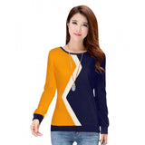 Orange and blue long-sleeved crew neck top