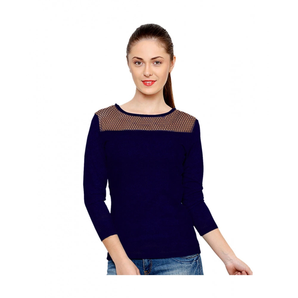Navy blue lace-up front top for women