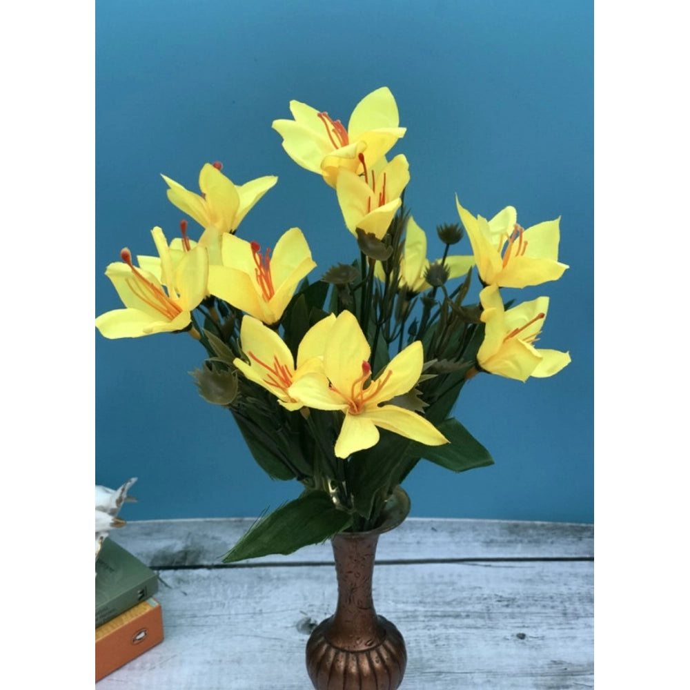 Yellow silk & polyester artificial lily flower bunch for home decoration, ideal for indoor/outdoor use