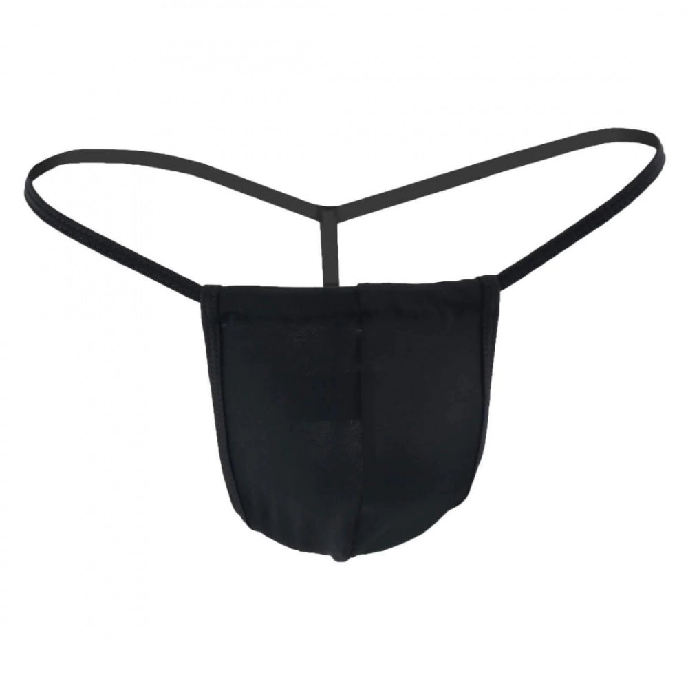 Black cotton spandex men's g-string underwear with comfort pouch and hip hugging straps