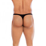 Black cotton-spandex men's comfy thong brief underwear with contoured pouch for support, soft leg bindings, and label-free comfort