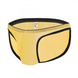 Transparent turmeric orange mesh brief underwear for men, soft leg bindings and label-free comfort