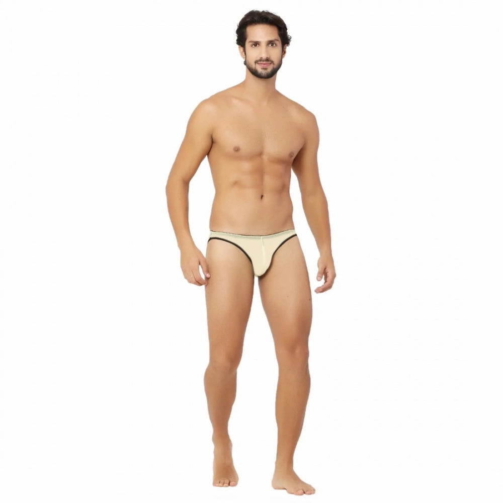 Men's Mango Nylon Transparent Briefs - Breathable, stretchy, comfortable underwear with black lace trim, non-returnable due to hygienic standards