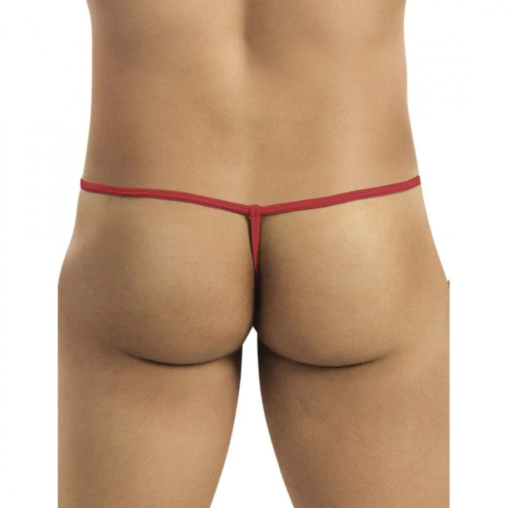 Red cotton spandex men's G-string pouch underwear with minimal coverage, flattering design for comfort & enhancement