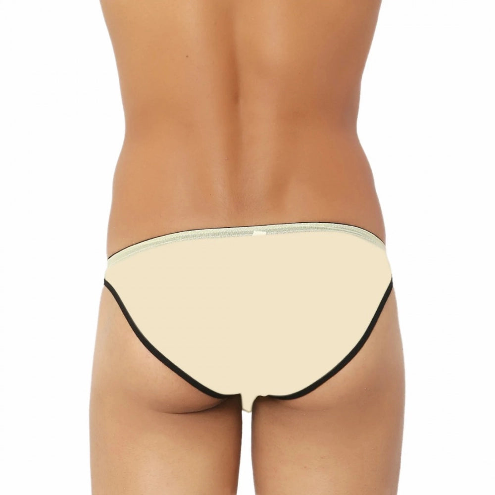 Men's Mango Nylon Transparent Briefs - Breathable, stretchy underwear with black lace accents