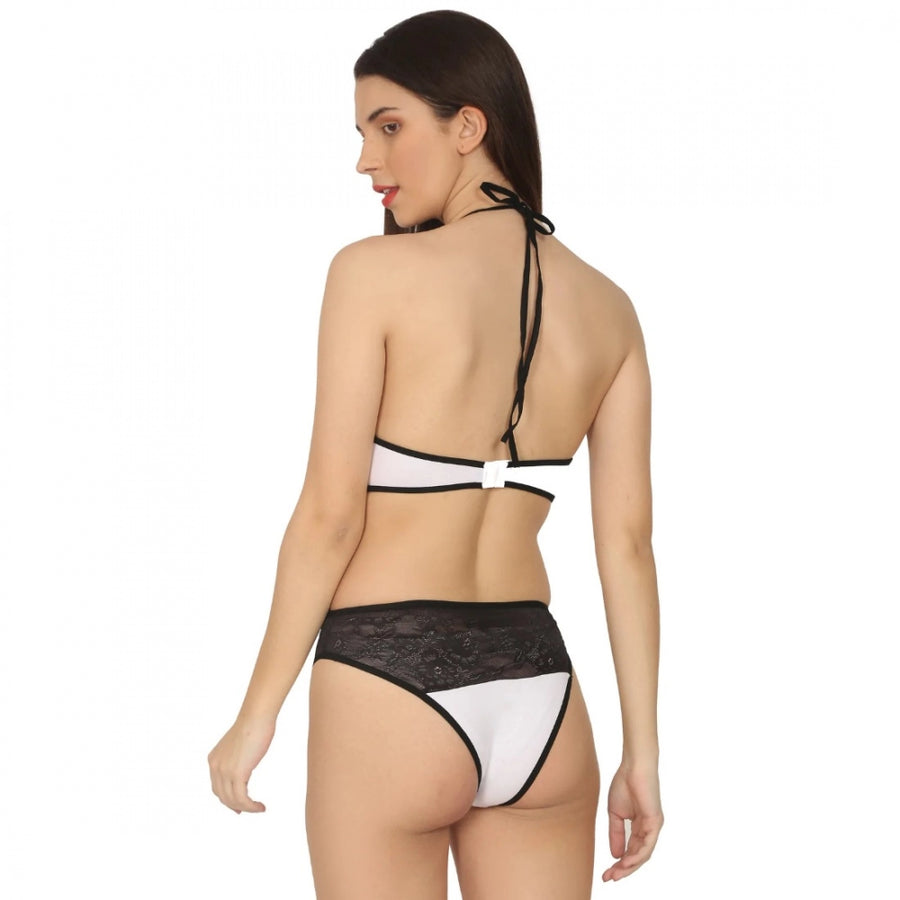 Black and white cotton lace halter neck lingerie set, sexy design for special occasions
