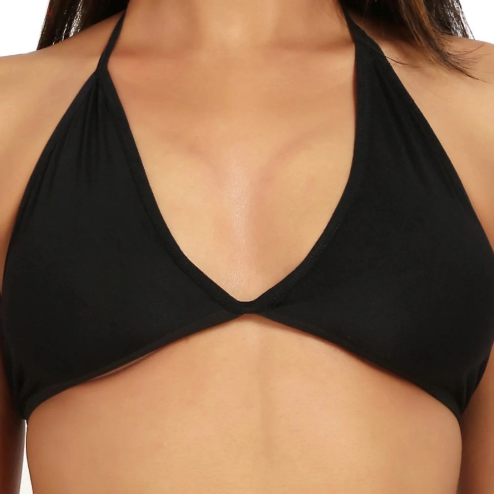Black Nylon Spandex Women's Sexy Bikini Set - Embellished, high stretch, elastic design for a comfortable, fashionable choice