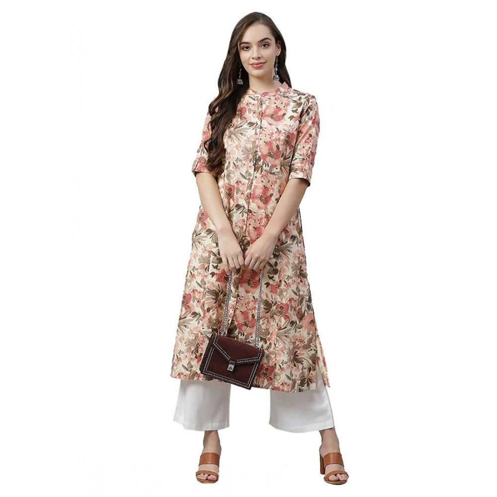 Women's Cotton Printed Floral Print Kurti (Multicolor, Cotton) - GillKart