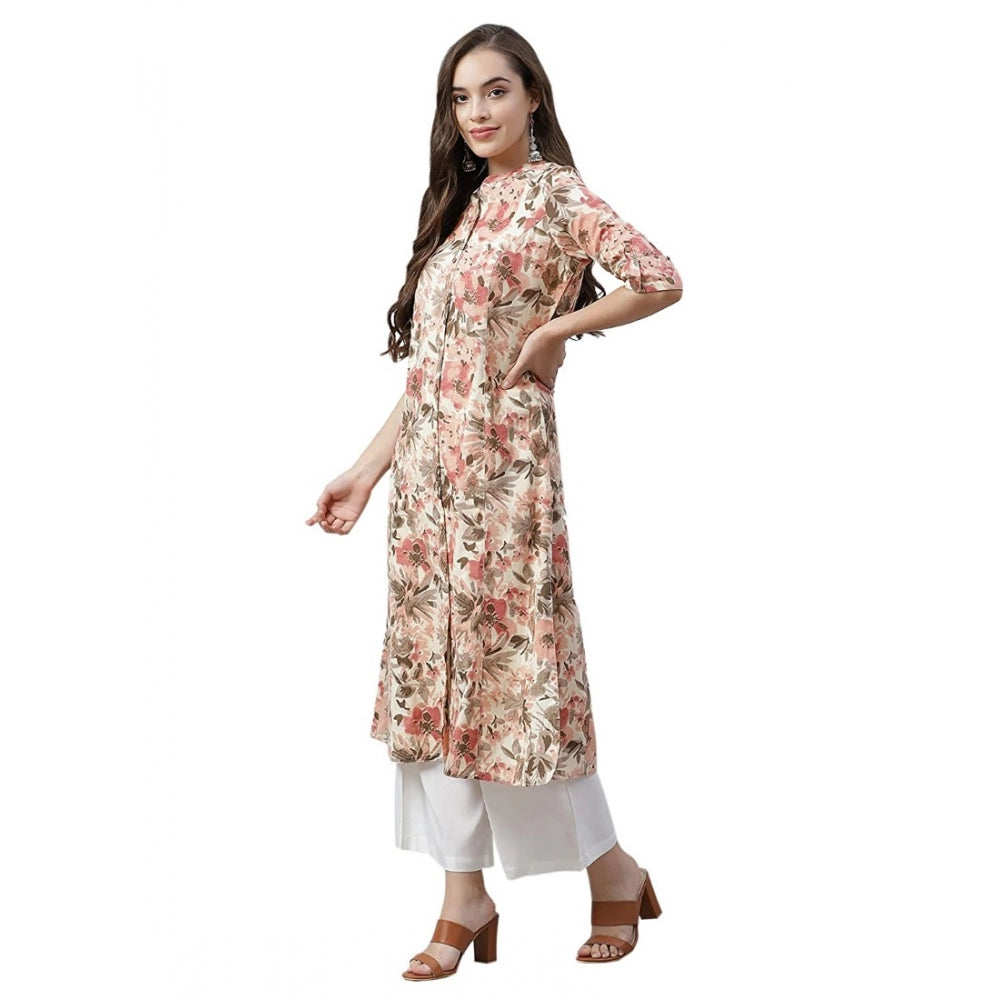 Women's Cotton Printed Floral Print Kurti (Multicolor, Cotton) - GillKart