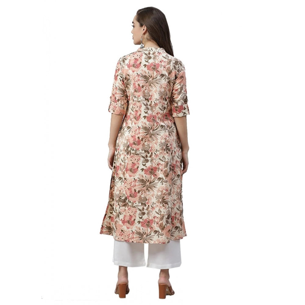 Women's Cotton Printed Floral Print Kurti (Multicolor, Cotton) - GillKart