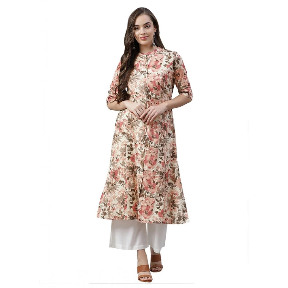 Women's Cotton Printed Floral Print Kurti (Multicolor, Cotton) - GillKart