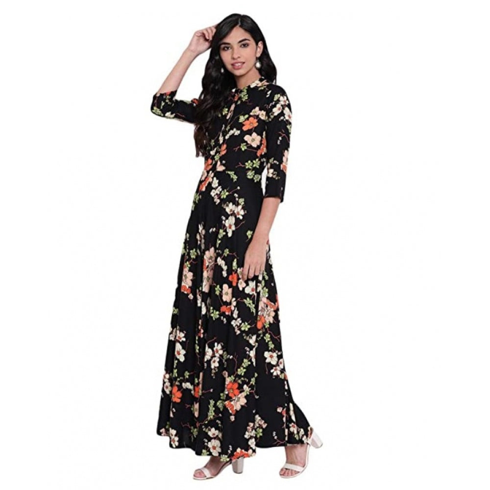 Womens Rayon Printed Maxi Dress Black Rayon