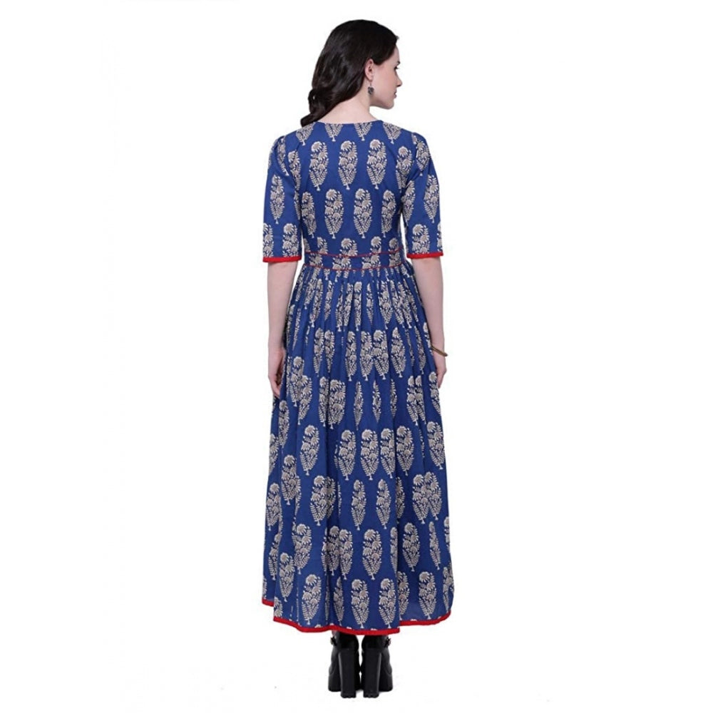 Women's Cotton Printed Anarkali Kurti (Blue, Cotton) - GillKart