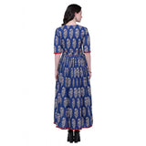 Women's Cotton Printed Anarkali Kurti (Blue, Cotton) - GillKart