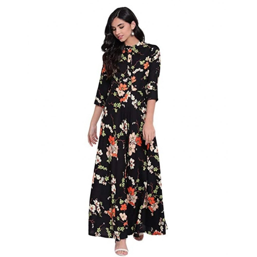 Womens Rayon Printed Maxi Dress Black Rayon