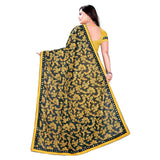 Mustard Lycra blend saree with blouse (5-6 mtrs), half-half style with mirrorwork Banglore silk blouse on display
