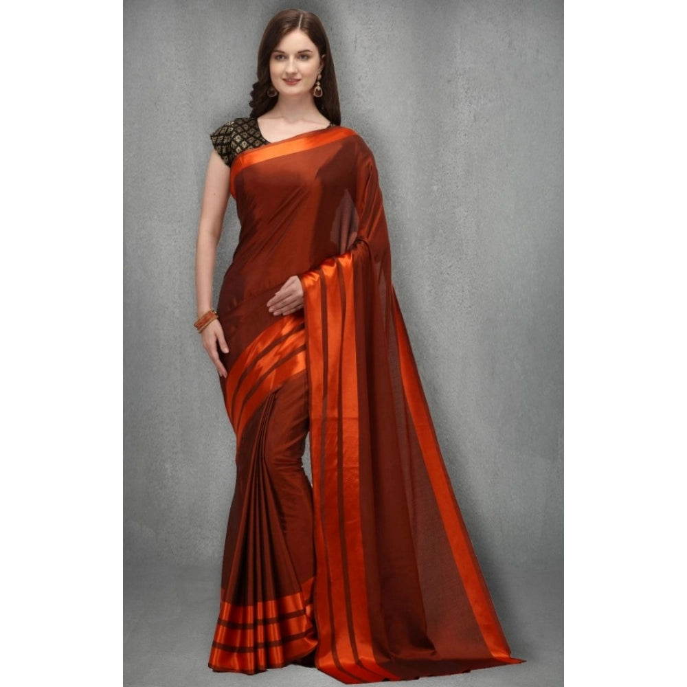 Orange satin silk saree with unstitched printed blouse, 5-6 meters length for daily wear