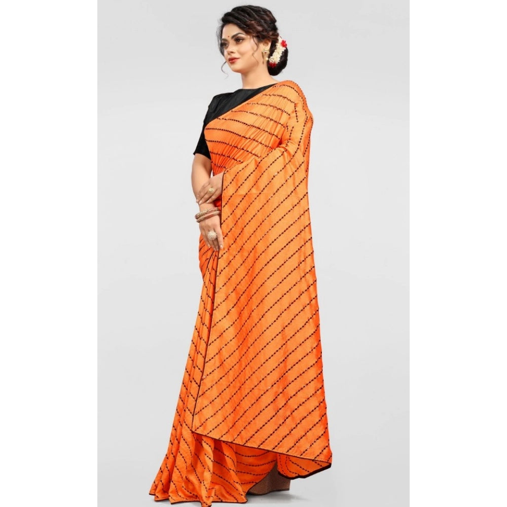 Orange Vichitra saree with unstitched brocade blouse featuring sequence work for daily wear