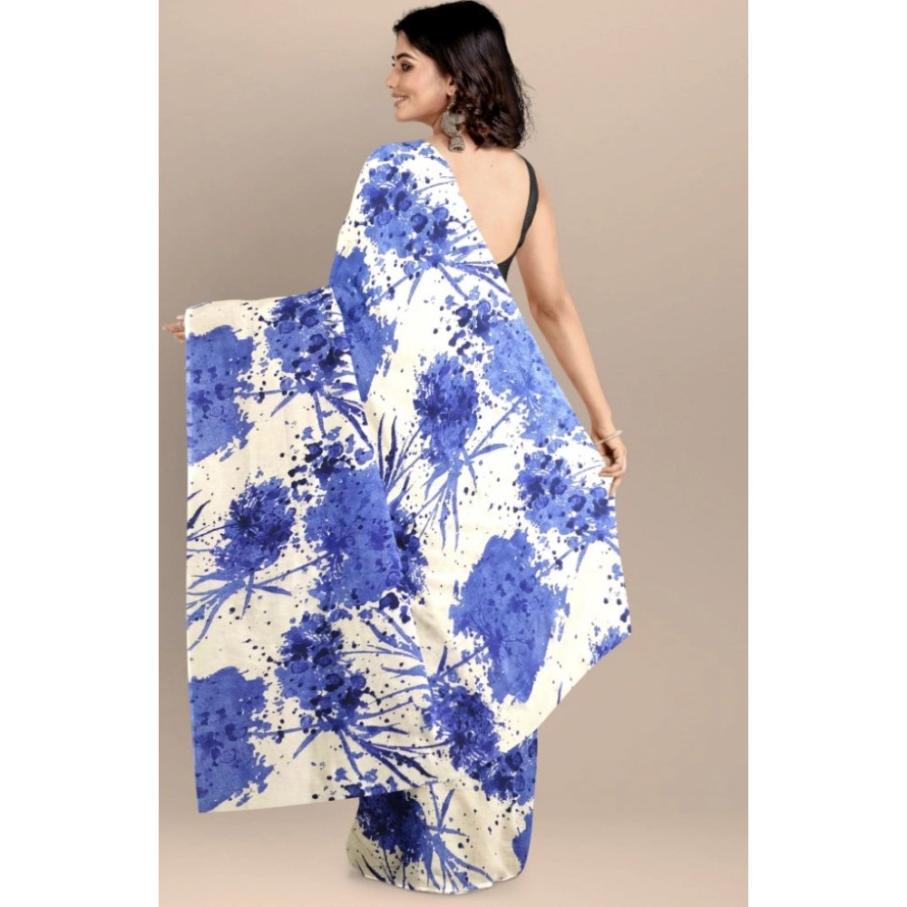 Blue Joya silk saree with unstitched blouse (5-6 mtrs), printed style, Banglory silk blouse fabric