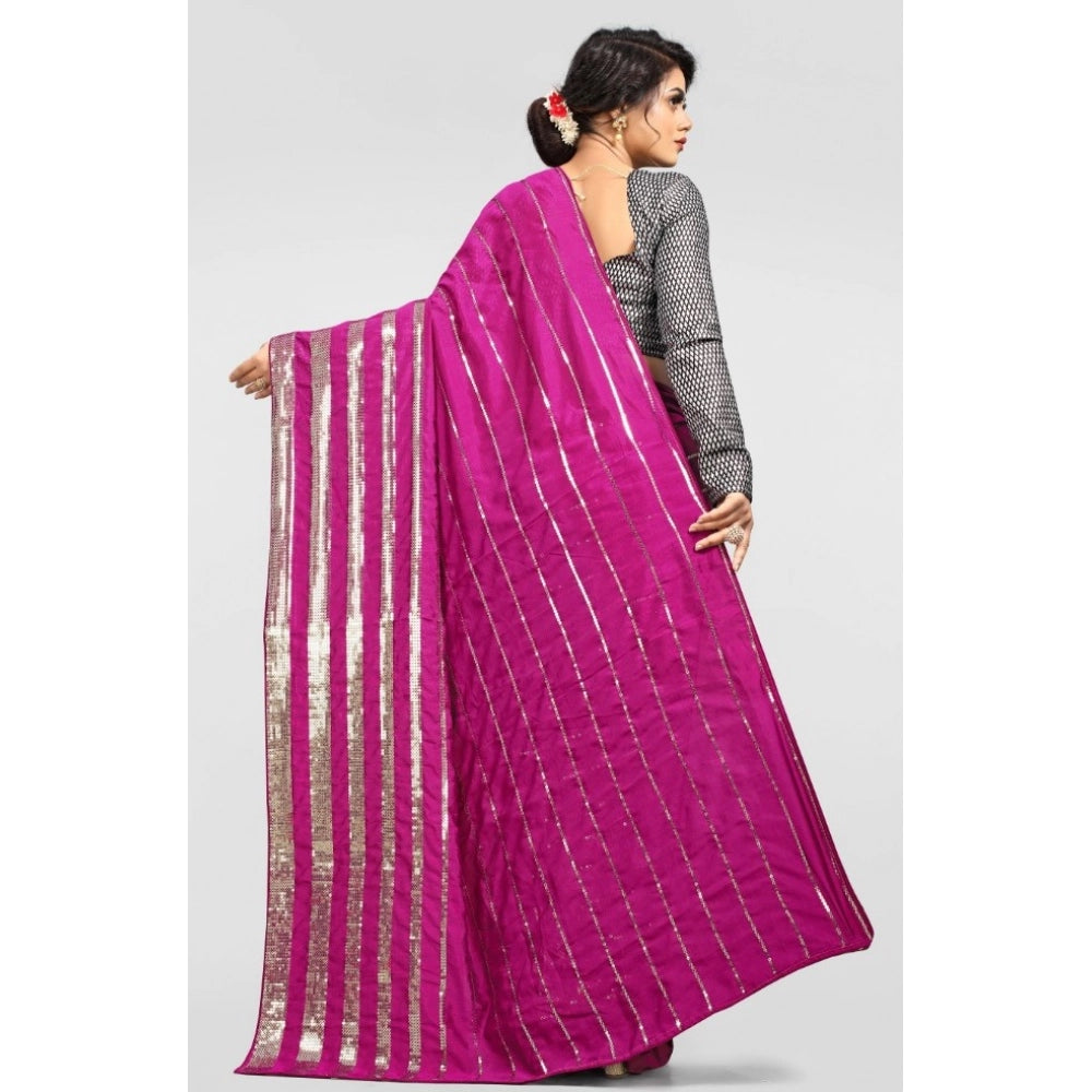 Pink Vichitra saree with unstitched brocade blouse, sequence work, for parties