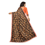 Orange Lycra blend saree with unstitched blouse featuring mirror work on Banglore silk, ideal for party or festive occasions