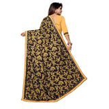 Mustard Lycra blend saree with blouse (5-6 meters), unstitched mirrorwork Bangalore silk blouse for party or festive occasions