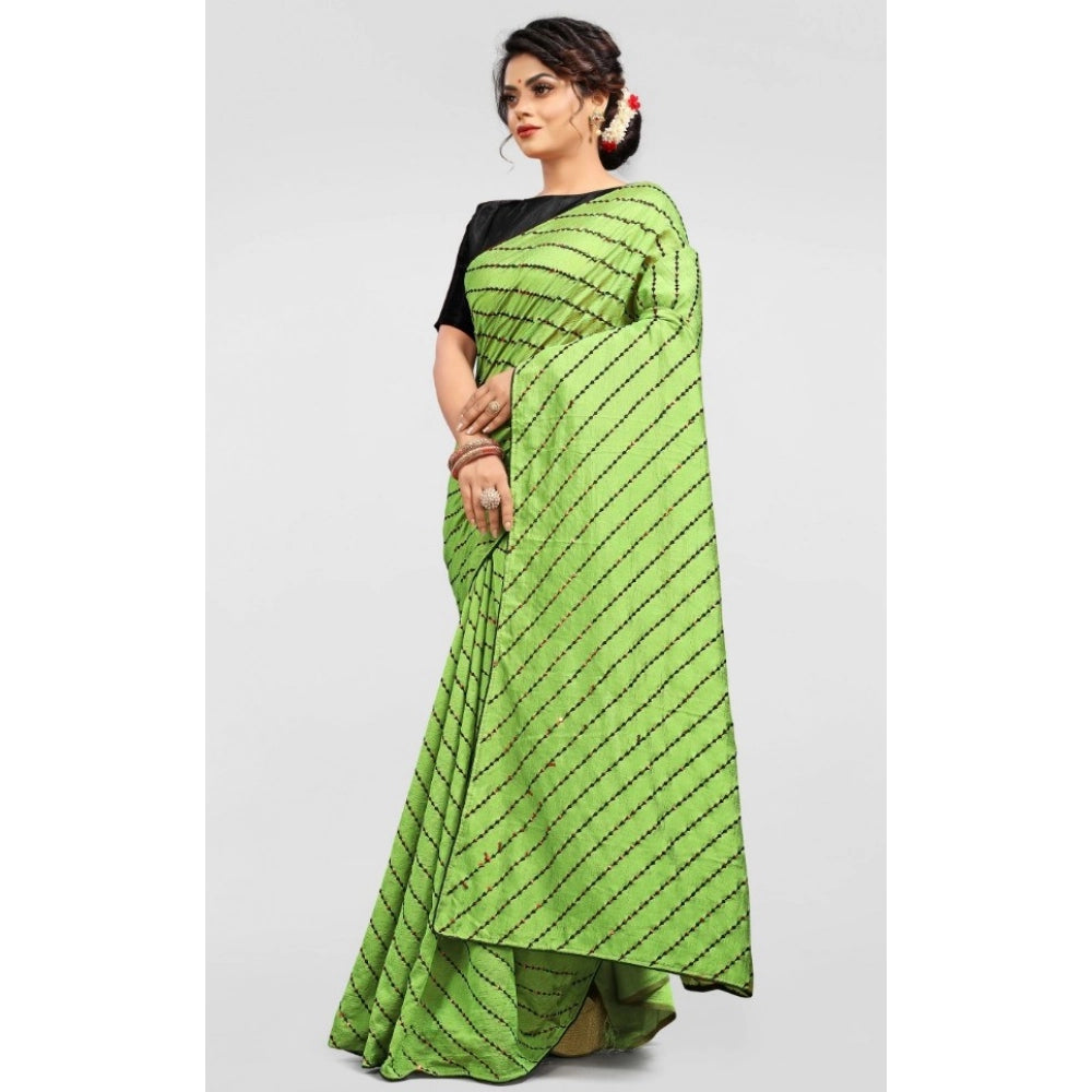 LightGreen Vichitra saree with blouse (5-6 mtrs), traditional sequence work on vibrant brocade fabric for daily wear