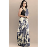 Black Joya silk saree with unstitched blouse (5-6 mtrs), vibrant print on luxurious silk fabric