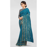 Rama Vichitra sequin saree with brocade unstitched blouse for parties, 5-6 meters length
