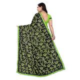 Pista Lycra blend saree with mirrorwork blouse (5-6 mtrs), ideal for party and festive occasions