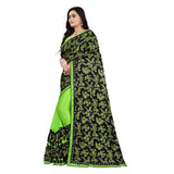 Women's Pista Lycra blend saree with blouse (5-6 mtrs), half-half style, unstitched blouse featuring mirror work on Banglore silk fabric for party or festive occasions