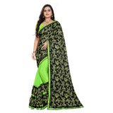 Women's pista Lycra blend saree with unstitched blouse in mirrorwork Banglory silk (5-6 mtrs), ideal for party and festive occasions
